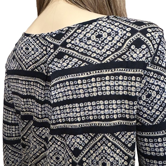 LUCKY BRAND Geometric Boho Blouse Top Shirt Plunge V-Neck Cutout Keyhole Rayon - Picture 10 of 16